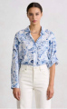 Γυναικείο Λευκό Πουκάμισο με Μπλε Floral και Λαχούρ Σχέδια σε Άνετη Γραμμή-CR2526