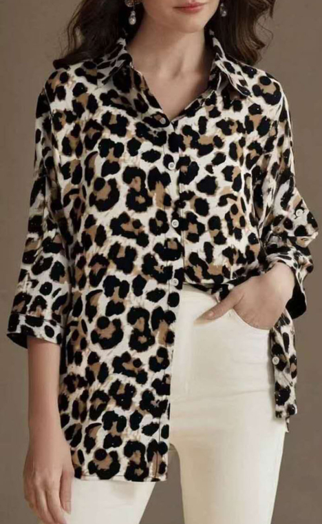 Γυναικείο Πουκάμισο με Leopard Print σε Oversized Γραμμή και Μανίκια 3/4-Α-392