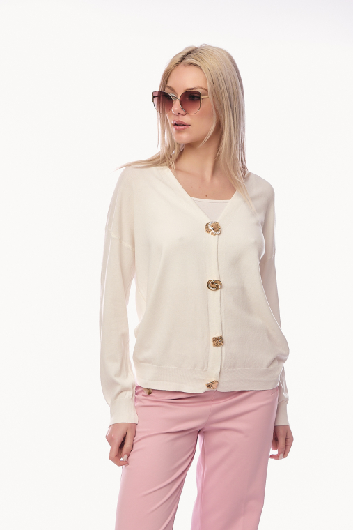 Γυναικεία Πλεκτή Ζακέτα με V Λαιμόκοψη και Ανάγλυφα Χρυσά Κουμπιά-C26-8113B