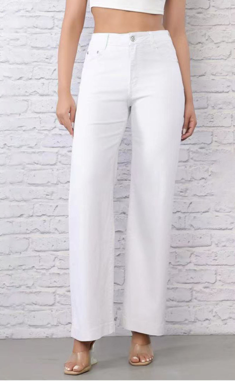 Γυναικείο Ψηλόμεσο Λευκό Τζιν Παντελόνι σε Wide-Leg Γραμμή-MG7332/84
