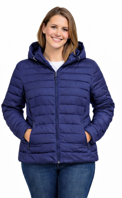 Γυναικείο Ελαφρύ Καπιτονέ Μπουφάν σε Σκούρο Μπλε Χρώμα με Κουκούλα και Φερμουάρ-2801