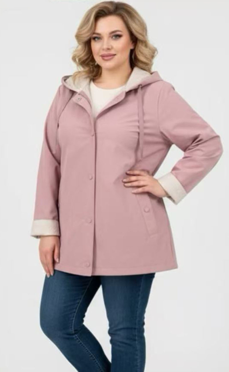 Γυναικείο Μακρύ Αντιανεμικό Μπουφάν σε Ροζ Χρώμα με Κουκούλα και Εσωτερική Επένδυση σε Εκρού-AD816