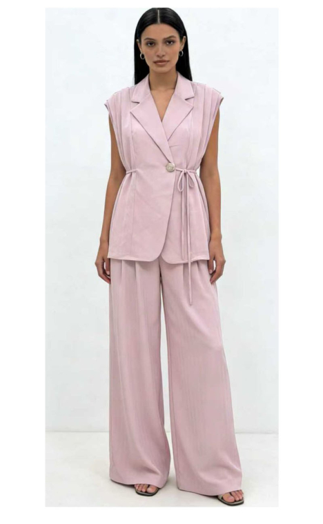 Γυναικείο Elegant Σετ 2 Τεμαχίων με Αμάνικο Blazer και Wide Leg Παντελόνα σε Dusty Pink-MY87023
