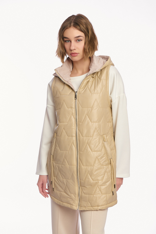 Γυναικείο Μακρύ Καπιτονέ Γιλέκο με Κουκούλα -A26352