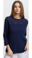 Γυναικεία Πλεκτή Μπλούζα με Λεπτή Ρίγα και Διακοσμητική Δαντέλα σε Μπλε Σκούρο-71526