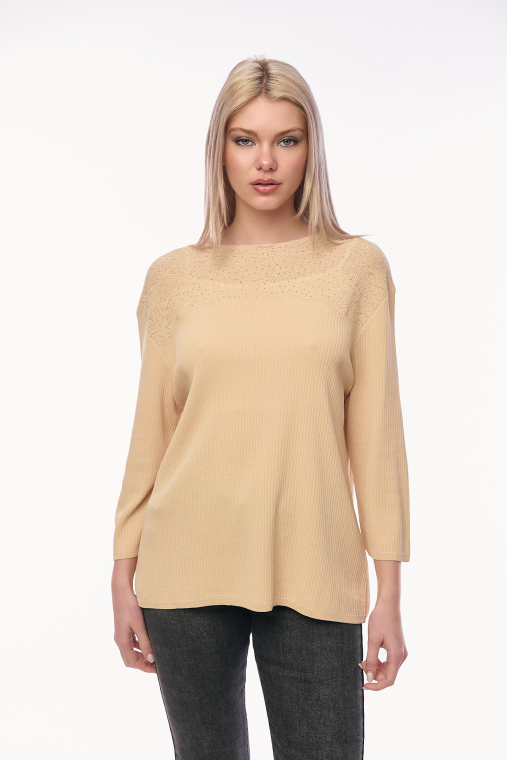 Γυναικεία Πλεκτή Μπλούζα με Λεπτή Ρίγα και Διακοσμητική Δαντέλα σε Μπλε Σκούρο-71526