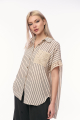 Γυναικείο Ριγέ Λινό Πουκάμισο σε Χαλαρή Γραμμή με Πλεκτή Τσέπη και Δαντελένια Τελειώματα-CD3228