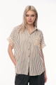 Γυναικείο Ριγέ Λινό Πουκάμισο σε Χαλαρή Γραμμή με Πλεκτή Τσέπη και Δαντελένια Τελειώματα-CD3228
