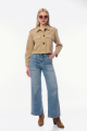 Γυναικείο Κοντό Τζιν Σακάκι σε Μπεζ Χρώμα με Διακοσμητικά Στρας στις Τσέπες και Επωμίδες-3364