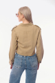 Γυναικείο Κοντό Τζιν Σακάκι σε Μπεζ Χρώμα με Διακοσμητικά Στρας στις Τσέπες και Επωμίδες-3364