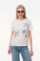 Γυναικείο Λευκό T-shirt με Σχέδια Αστερίες και Κοχύλια Διακοσμημένα με Λαμπερά Στρας-687