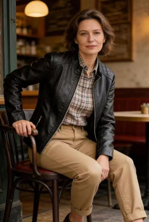 Γυναικείο Μαύρο Τζάκετ από Οικολογικό Δέρμα με Όρθιο Γιακά και Καπιτονέ Σχέδιο στους Ώμους-9012