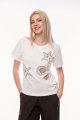 Γυναικείο Λευκό/Καφέ T-shirt με Σχέδια Αστερίες και Κοχύλια Διακοσμημένα με Λαμπερά Στρας-687B