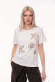 Γυναικείο Λευκό/Καφέ T-shirt με Σχέδια Αστερίες και Κοχύλια Διακοσμημένα με Λαμπερά Στρας-687B