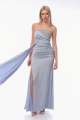 Μάξι Στραπλές Φόρεμα σε Γαλάζιο Σατινέ Ύφασμα με Μπούστο από Στρας και Πλαινό Σκίσιμο-2487