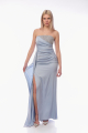 Μάξι Στραπλές Φόρεμα σε Γαλάζιο Σατινέ Ύφασμα με Μπούστο από Στρας και Πλαινό Σκίσιμο-2487