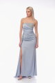 Μάξι Στραπλές Φόρεμα σε Γαλάζιο Σατινέ Ύφασμα με Μπούστο από Στρας και Πλαινό Σκίσιμο-2487