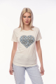 Γυναικείο Εκρού T-shirt με Τζιν Καρδιά-4474