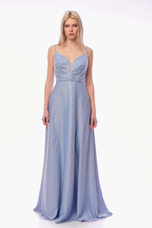 Maxi Επίσημο Φόρεμα με Μπούστο από Παγιέτα & Σατέν Φούστα-2522