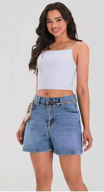 Ψηλόμεσο Jean Σορτς με Διακοσμητική Αλυσίδα & Vintage Wash-MG7580/96