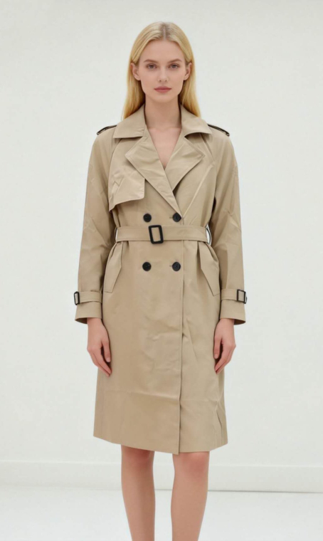 Κλασική Μπεζ Καμπαρντίνα με Ζώνη & Double-Breasted Κλείσιμο-4479