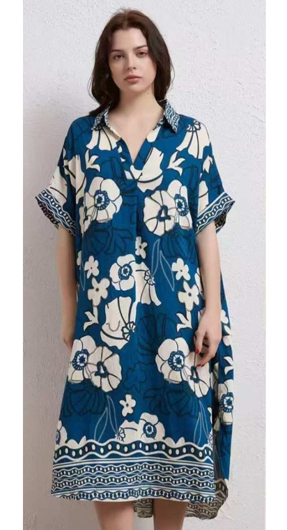 Γυναικείο Midi Καφτάνι-Φόρεμα με Floral Motiva και Ethnic Λεπτομέρειες-CD3198