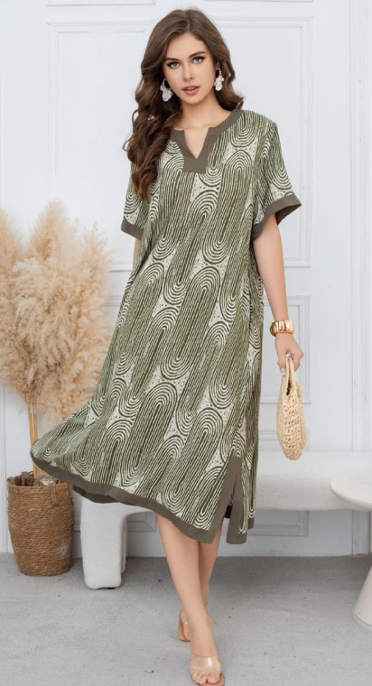 Γυναικείο Midi Αέρινο Φόρεμα με Γραμμικό Μοτίβο-A26611