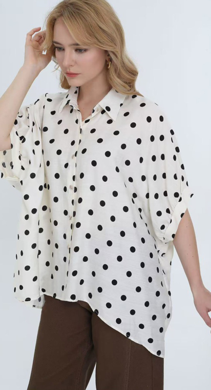 Γυναικείο Oversized Πουκάμισο με Πουά Μοτίβο-JC-9022