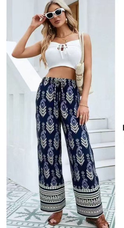 Γυναικεία Αέρινη Παντελόνα με Ethnic Σχέδια Paisley-WF2901