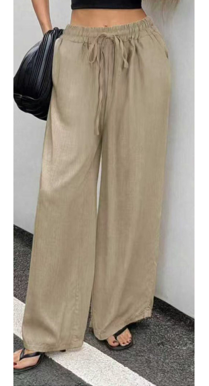 Γυναικεία Αέρινη Παντελόνα με Λάστιχο και Κορδόνι στη Μέση-J6235