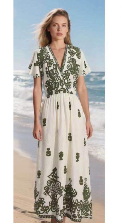 Midi Φόρεμα Κρουαζέ με Ethnic Σχέδιο & Flare Μανίκι-2798