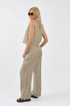 Γυναικείο Ριγέ Μπεζ Σετ Crop Αμάνικο Πουκάμισο και Παντελόνα Wide-Leg-6305