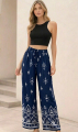 Γυναικεία Ψηλόμεση Boho Παντελόνα Wide-Leg με Ethnic Μοτίβο και Κορδόνι-YN-558
