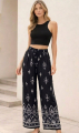 Γυναικεία Ψηλόμεση Boho Παντελόνα Wide-Leg με Ethnic Μοτίβο και Κορδόνι-YN-558