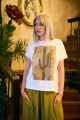 Γυναικείο Λευκό T-Shirt με Στάμπα Κάκτο και Γεωμετρικά Μοτίβα-299
