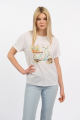 Γυναικείο Βαμβακερό Λευκό T-Shirt με Ρετρό Στάμπα Σκούτερ και Λουλούδια-4517