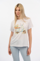 Γυναικείο Βαμβακερό Λευκό T-Shirt με Ρετρό Στάμπα Σκούτερ και Λουλούδια-4517