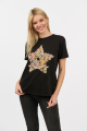 Γυναικείο Μαύρο T-Shirt με Στάμπα Αστέρι από Λουλούδια και Τρουκς-82566