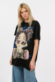 Γυναικείο Μαύρο T-Shirt με Pop Art Στάμπα Κορίτσι και Στρας-4520
