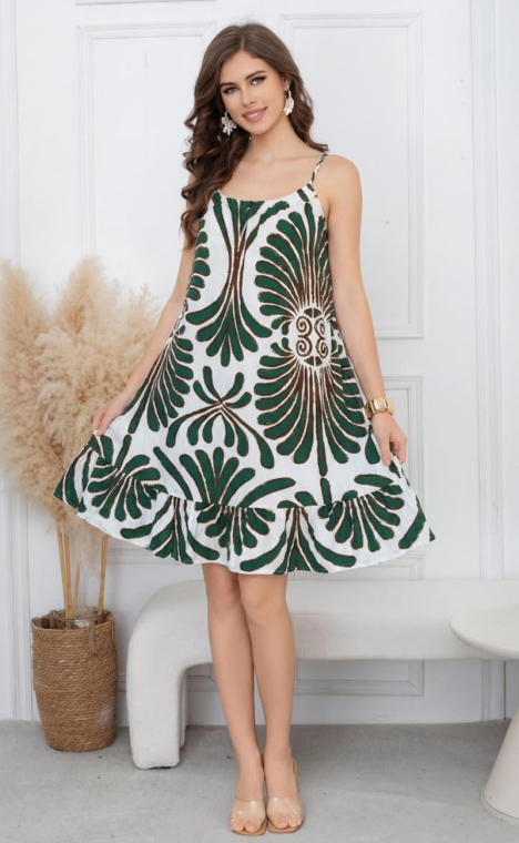 Mini Αέρινο Φόρεμα με Retro-Batik Μοτίβο & Βολάν-A26735