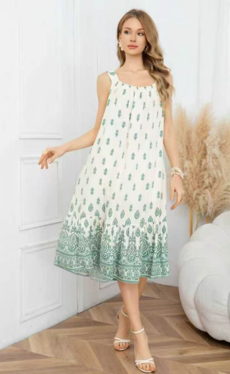 Midi Αέρινο Φόρεμα με Retro-Batik Μοτίβο-A26791