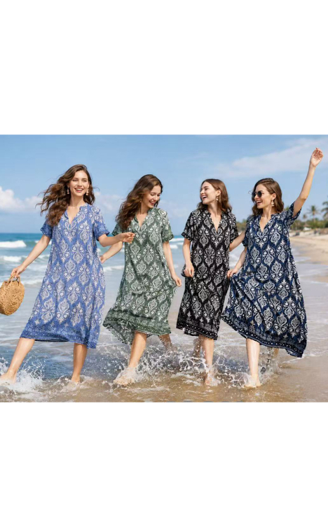 Midi Φόρεμα Καφτάνι με Ethnic Μενταγιόν Μοτίβο & Λαιμόκοψη V-26750