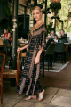 Maxi Boho Φόρεμα με Ethnic Γεωμετρικό Μοτίβο, Καμπάνα Μανίκια & Χρυσές Λεπτομέρειες-17032