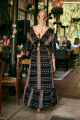 Maxi Boho Φόρεμα με Ethnic Γεωμετρικό Μοτίβο, Καμπάνα Μανίκια & Χρυσές Λεπτομέρειες-17032