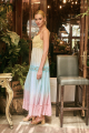 Maxi Boho Φόρεμα με Πλεκτό Μπούστο, Ombre Παστέλ Διαβάθμιση & Χρυσές Ρίγες-316