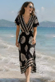 Maxi Boho Φόρεμα με V Ντεκολτέ, Tropical Palm Print & Ethnic Φάσες-2799