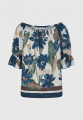 Floral Off-Shoulder Μπλούζα Με Μανίκια Τρία Τέταρτα Σε Λευκό Και Μπλε-4543