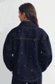 Oversized Τζιν Τζάκετ Με Strass Σε Σκούρο Μπλε-S715-22
