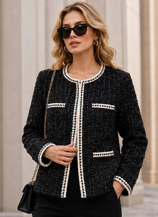 Tweed Σακάκι Σε Στυλ Chanel Με Αντίθετα Πλεκτά Ρέλια & Τσέπες-A26297