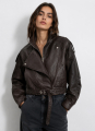 Cropped Biker Τζάκετ Δερματίνης Με Ζώνη & Retro Λεπτομέρειες-MH338